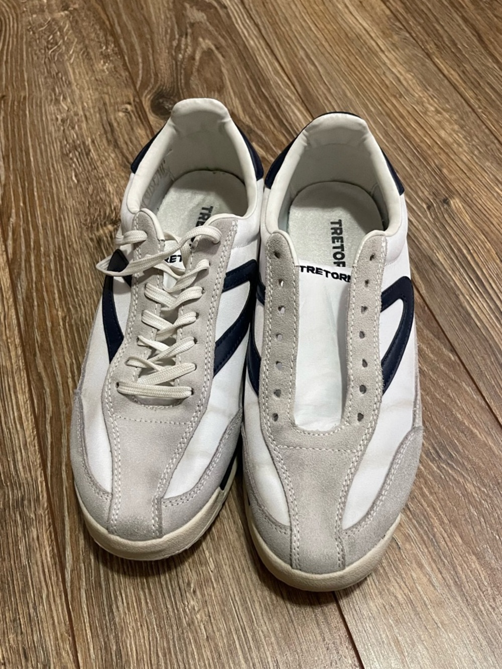 Tretorn White and Navy Low-Top Sneakers